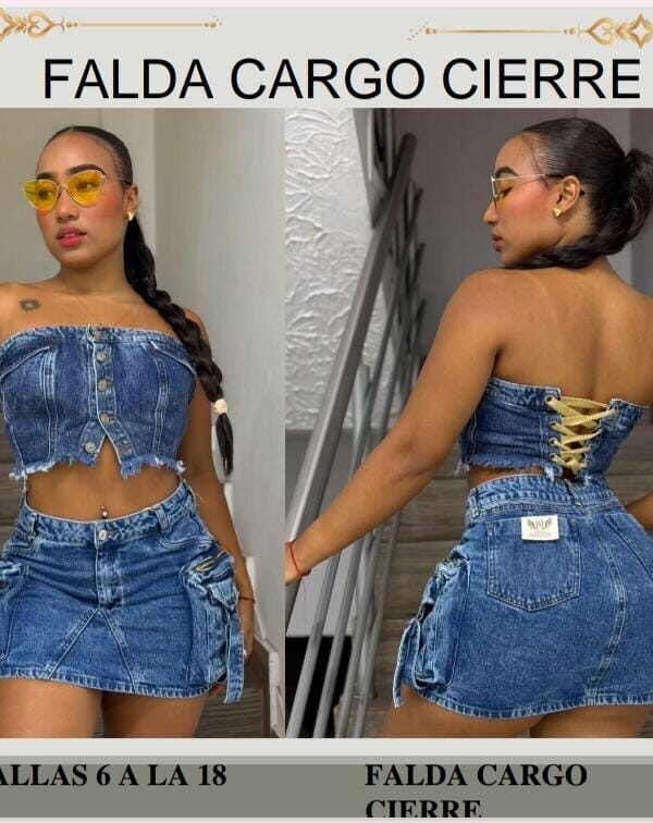 Falda con bolsillos anchos tipo cargo en mezclilla