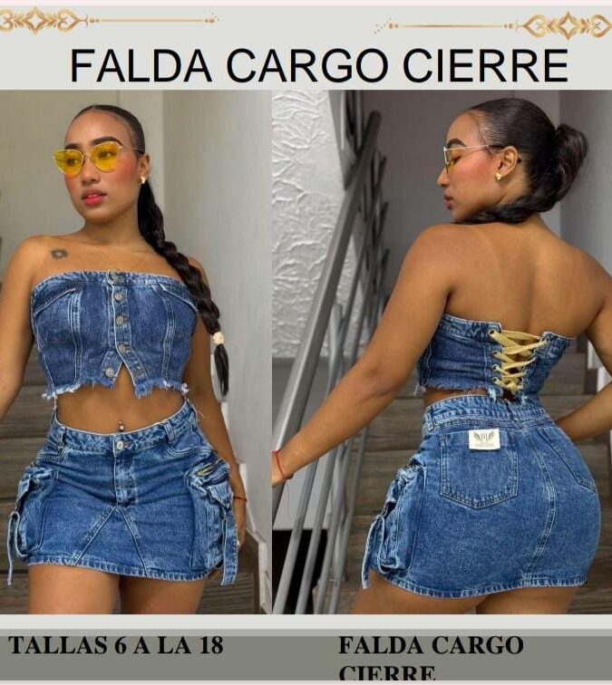 Falda con bolsillos anchos tipo cargo en mezclilla