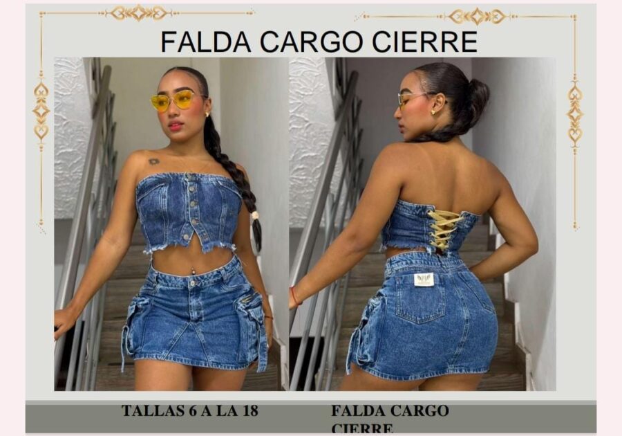 Falda con bolsillos anchos tipo cargo en mezclilla