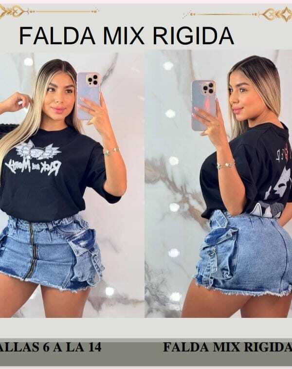 Falda corta con bolsillos tipo cargo en mezclilla