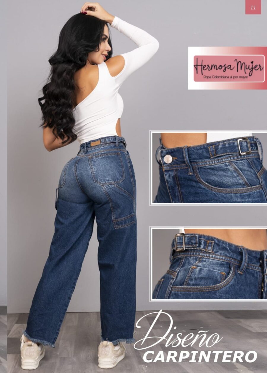 Jean ancho push up con diseño en la cintura y diseño debajo de los bolsillos - Image 2