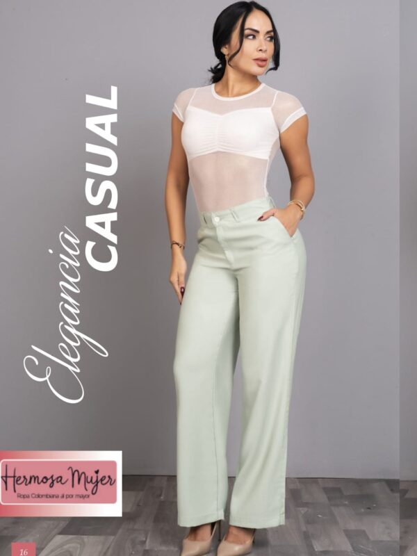 Pantalon elegante y casual bota ancha en tiro alto