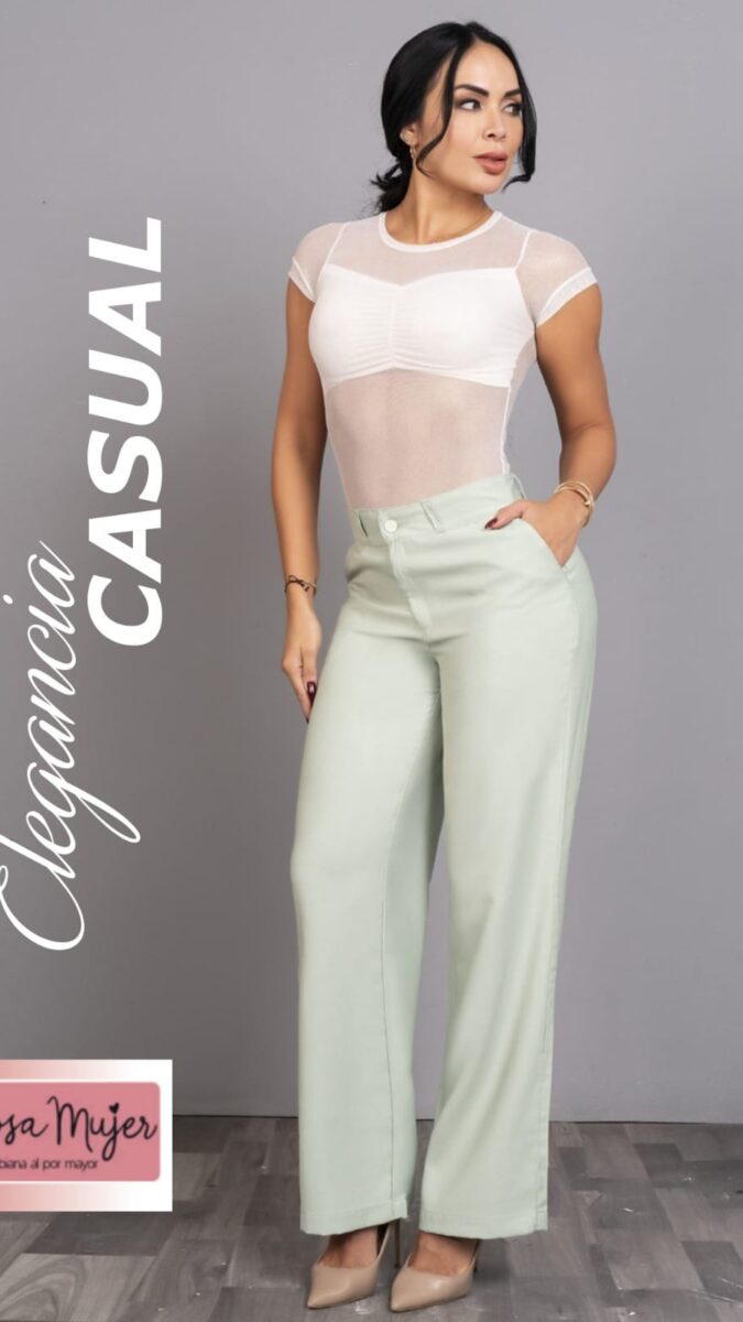 Pantalon elegante y casual bota ancha en tiro alto