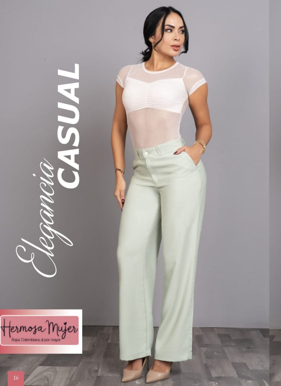 Pantalon elegante y casual bota ancha en tiro alto