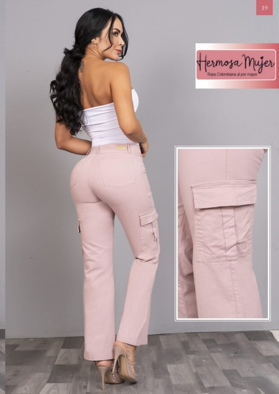 Pantalón cargo en drill rosita con bota recta - Image 2