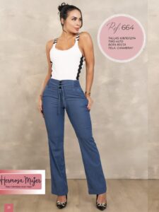 Pantalon chambray smart tiro alto y lazo en la cintura