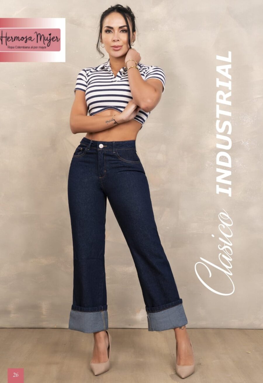 Jean estilo clasico con bota ancha y levanta cola
