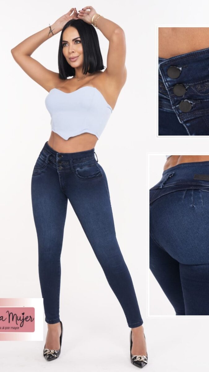 Jean apretado push up con control de abdomen y 3 botones