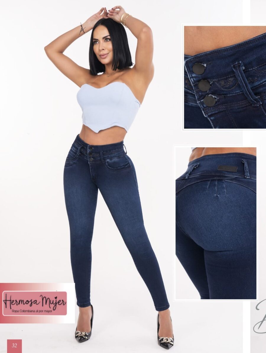 Jean apretado push up con control de abdomen y 3 botones