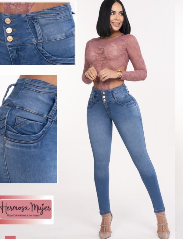 Jean push up skinny con bolsillo interior en mezclilla