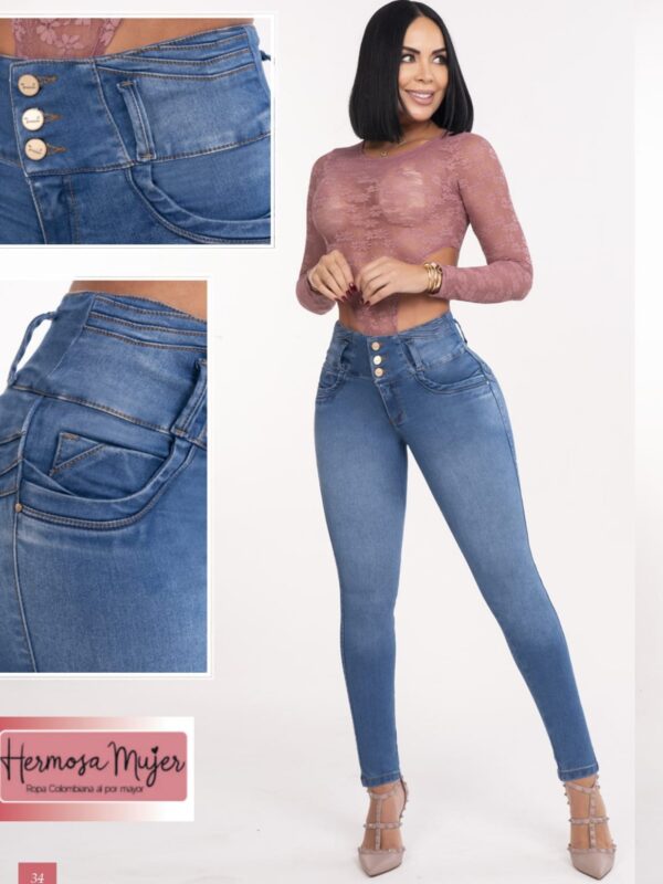 Jean push up skinny con bolsillo interior en mezclilla