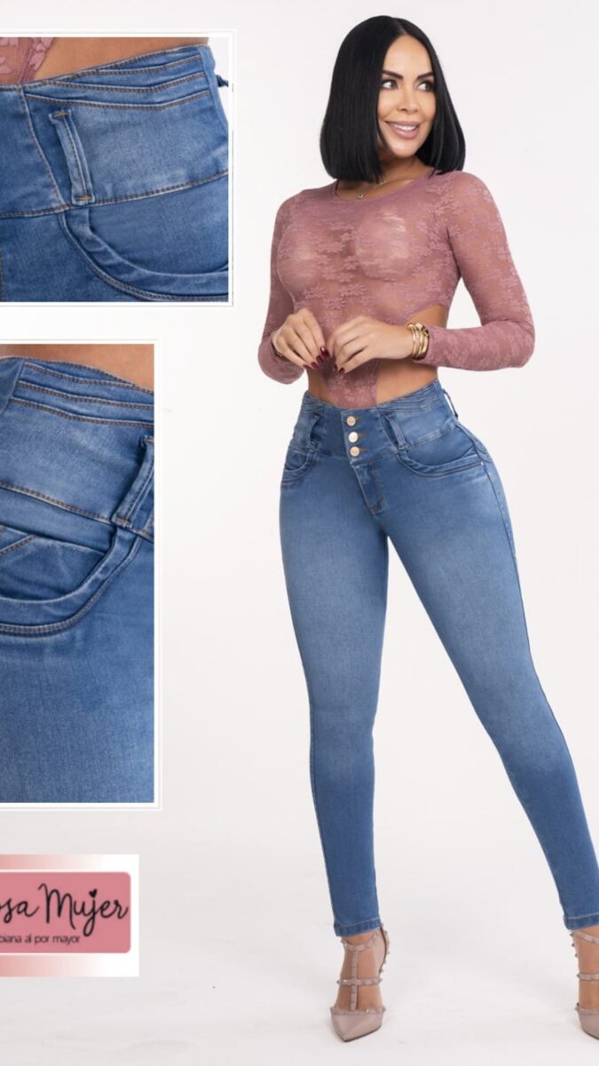 Jean push up skinny con bolsillo interior en mezclilla