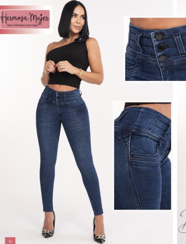 Jean pitillo push up en mezclilla y sin bolsillos traseros