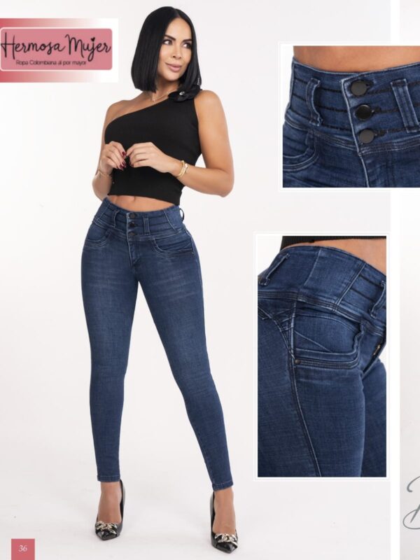 Jean pitillo push up en mezclilla y sin bolsillos traseros