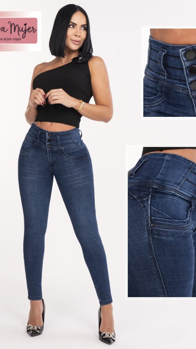 Jean pitillo push up en mezclilla y sin bolsillos traseros