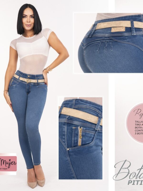 Jean skinny push up con cremallera en los bolsillos
