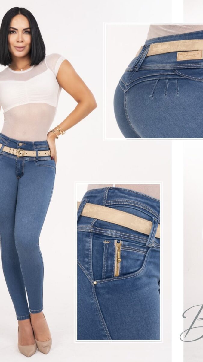 Jean skinny push up con cremallera en los bolsillos