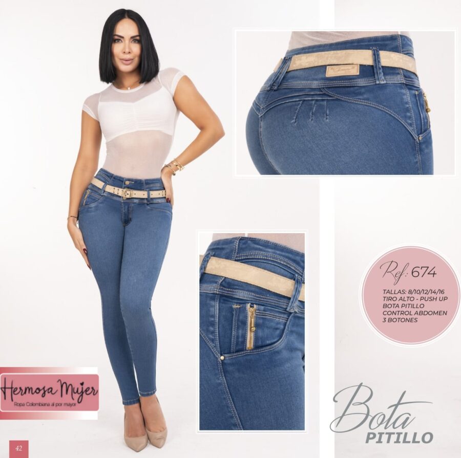 Jean skinny push up con cremallera en los bolsillos