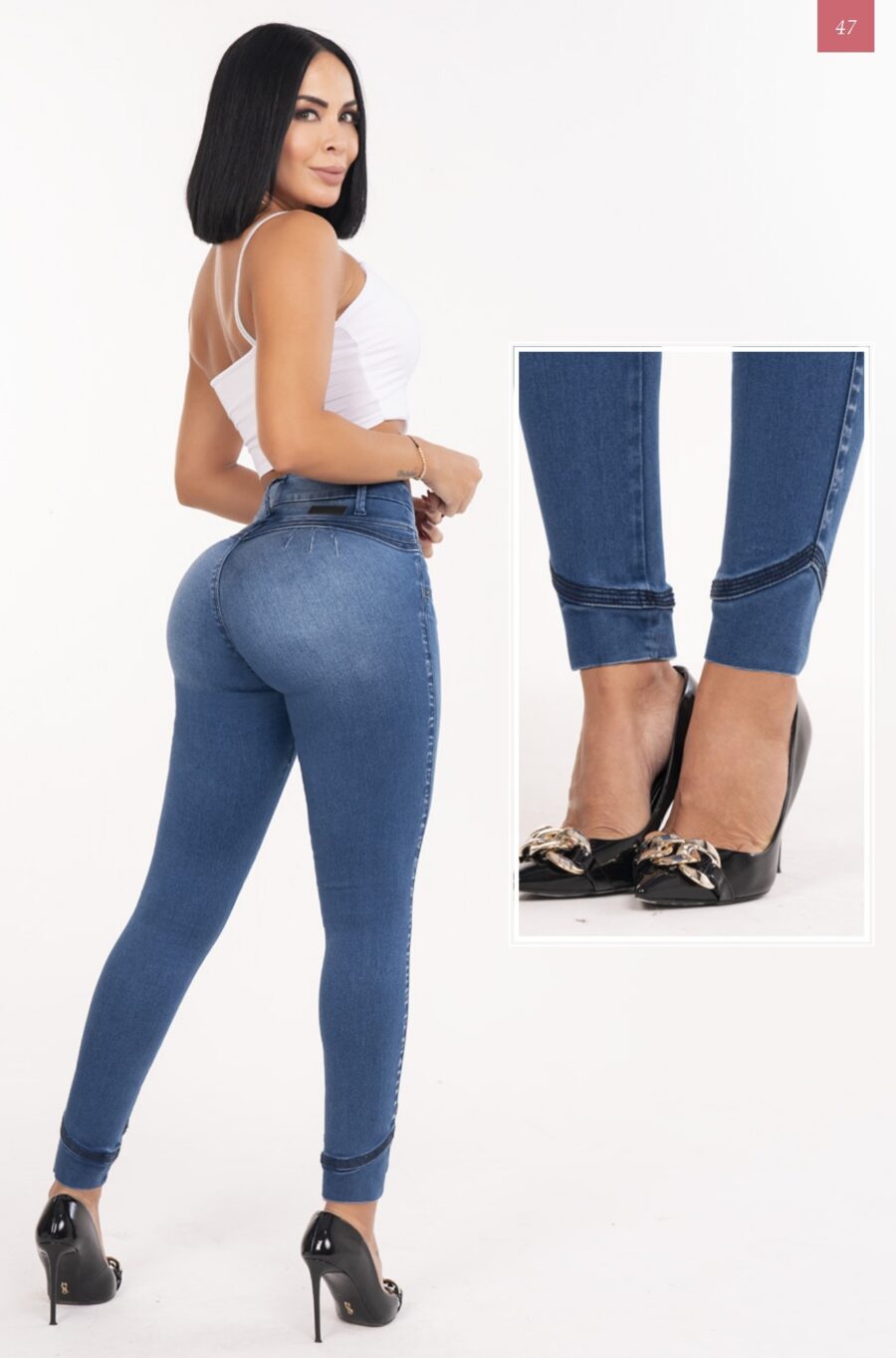 Jean skinny push up levanta cola con tres botones sin bolsillos traseros - Image 2