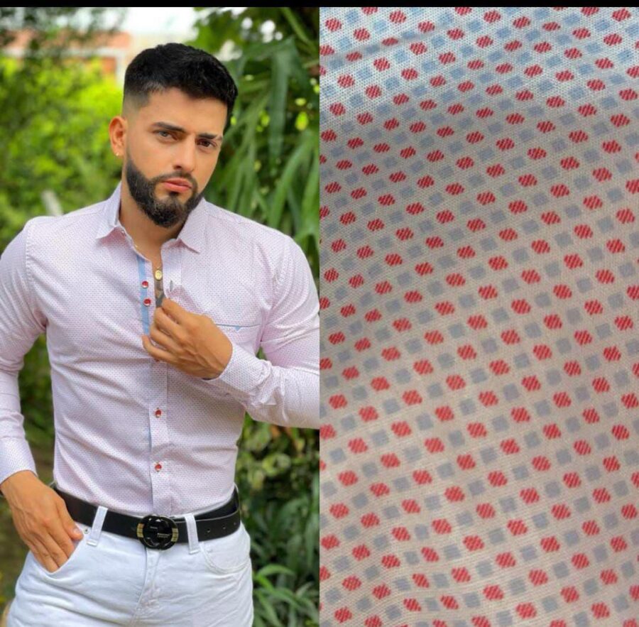 Camisa manga larga con estampado de puntos bicolor