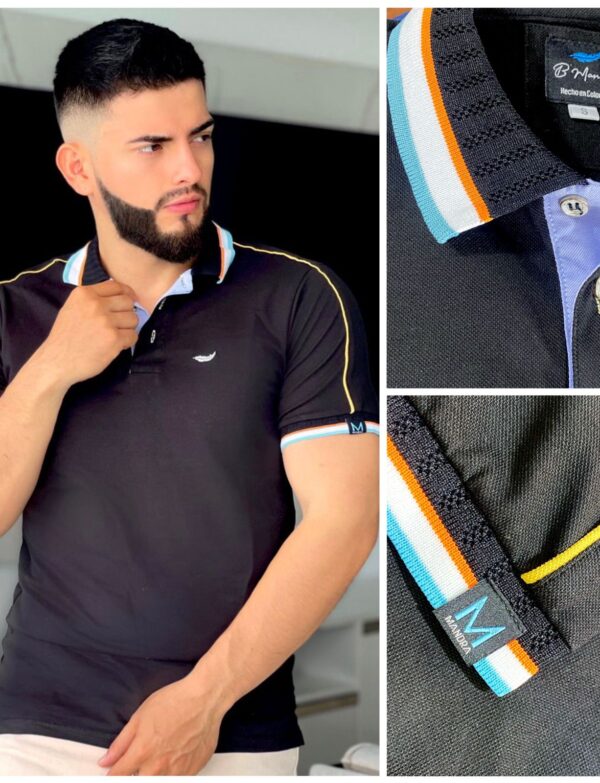 Camiseta de cuello con botones en tela seda fria