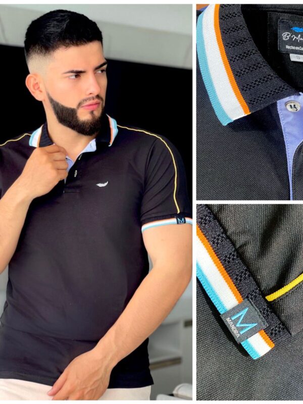Camiseta de cuello con botones en tela seda fria