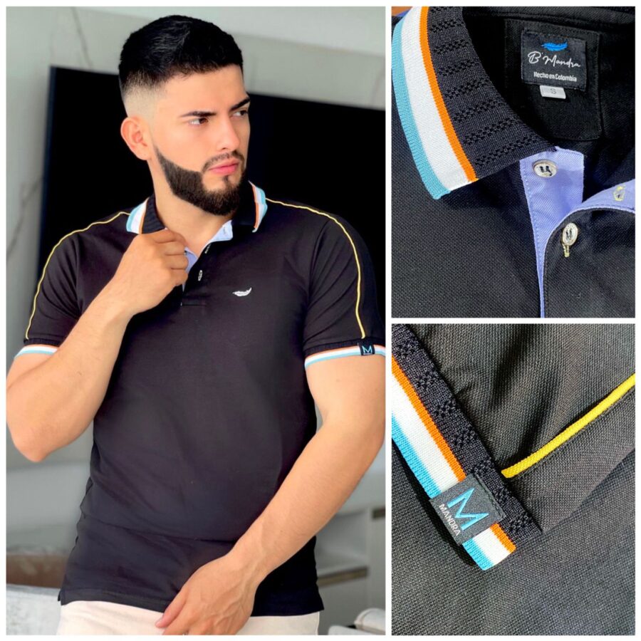 Camiseta de cuello con botones en tela seda fria
