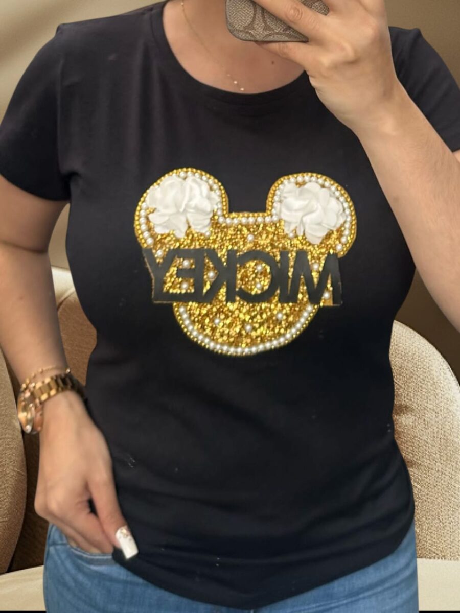 Camiseta con estampado dorado de Mickey