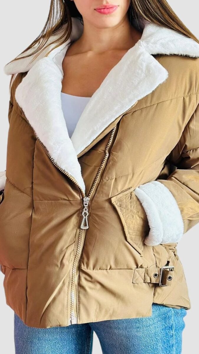 Chaqueta aviadora con peluche con bolsillos y cremallera