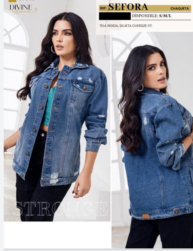Chaqueta de jean oversize con rotos y botones