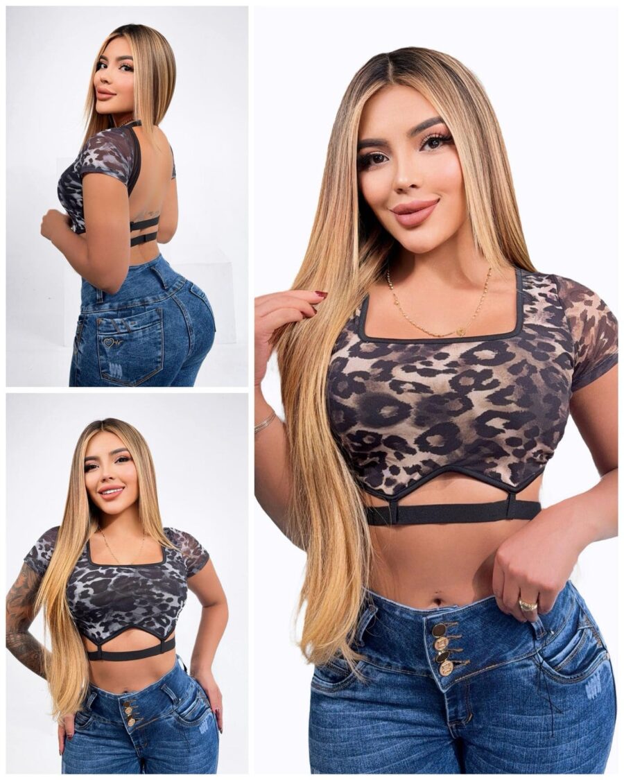 Crop top de estampado de jaguar