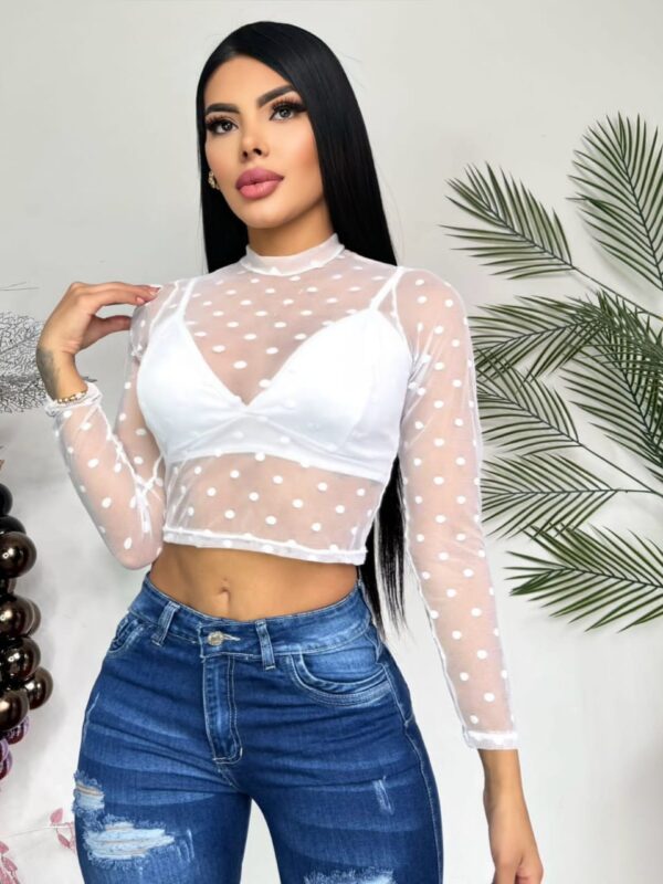 Crop top transparente con estampado de puntos
