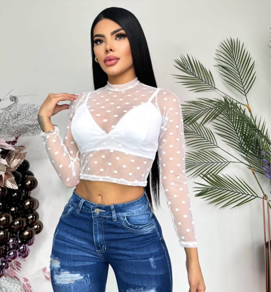 Crop top transparente con estampado de puntos