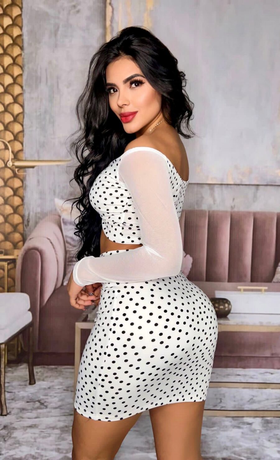 Conjunto falda y blusa con puntos blancos - Image 4