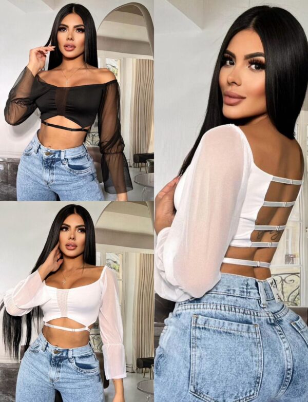 Crop top transparente con apertura en la espalda