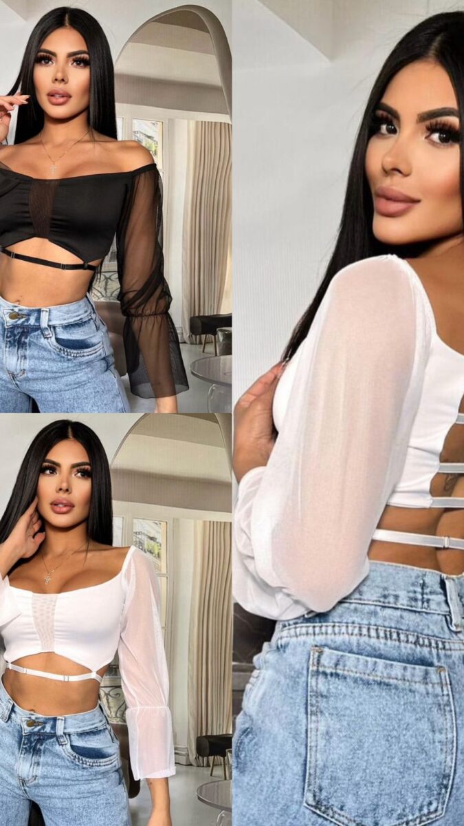 Crop top transparente con apertura en la espalda
