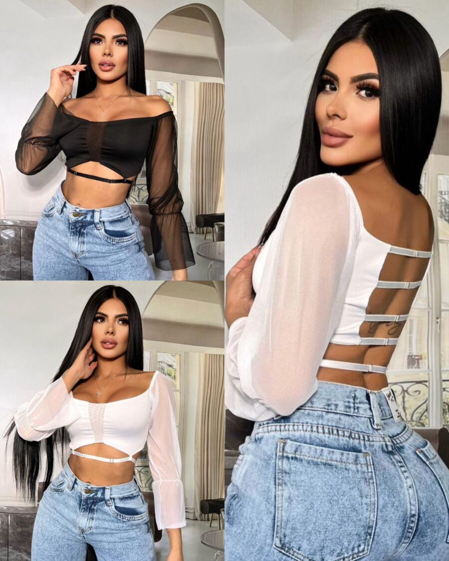 Crop top transparente con apertura en la espalda
