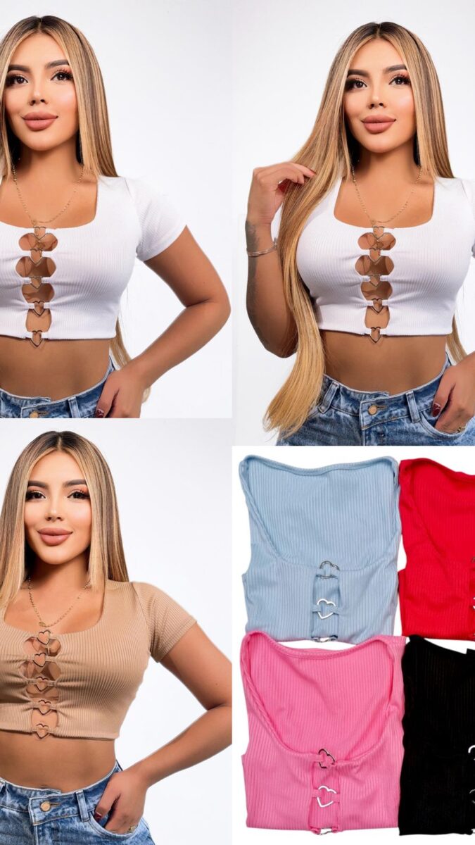Crop top apertura con y broches de corazon