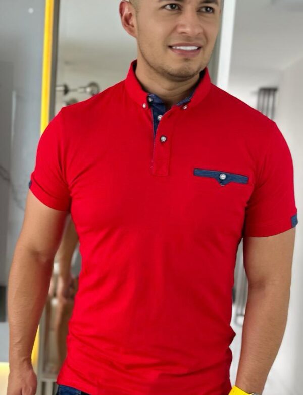 Camiseta con cuello de botones y con detalles en azul