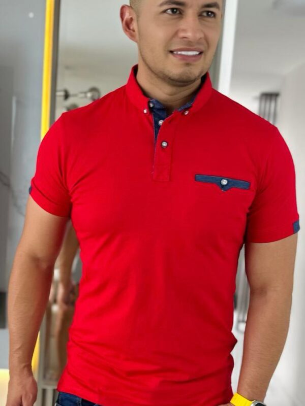 Camiseta con cuello de botones y con detalles en azul