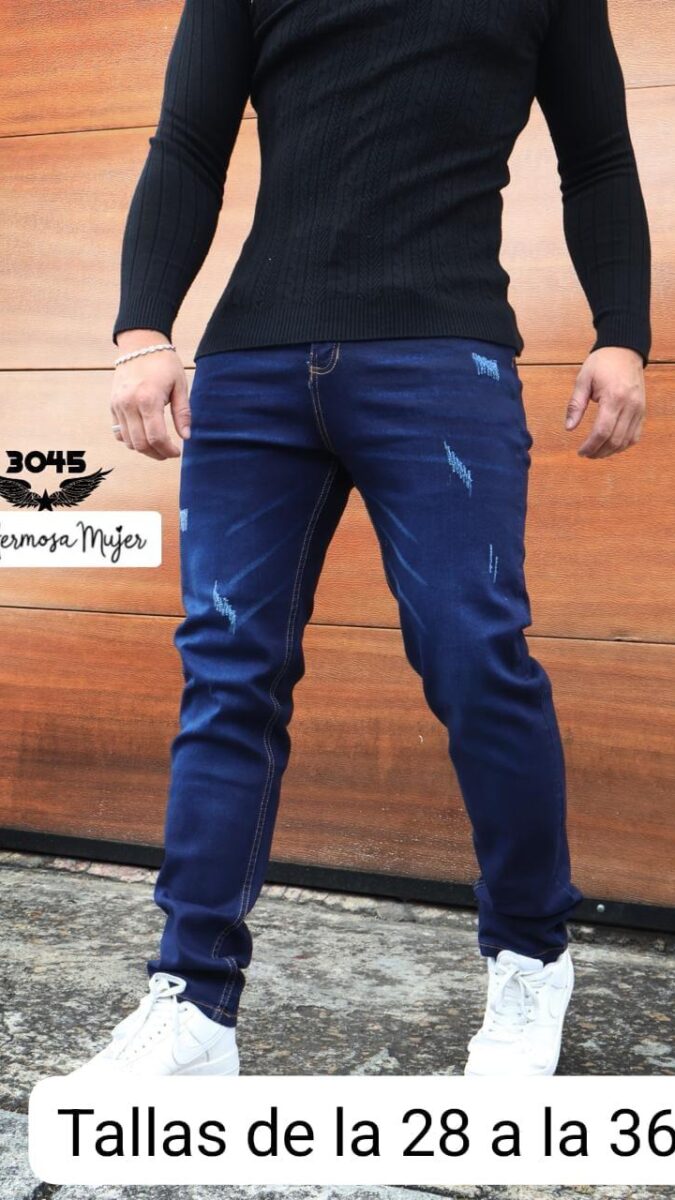 Jean azul clasico con detalles de desgaste