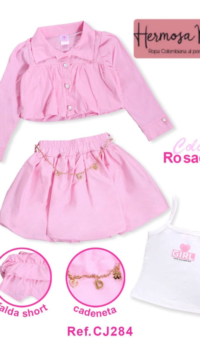 Conjunto falda camisa y tirantes para niña