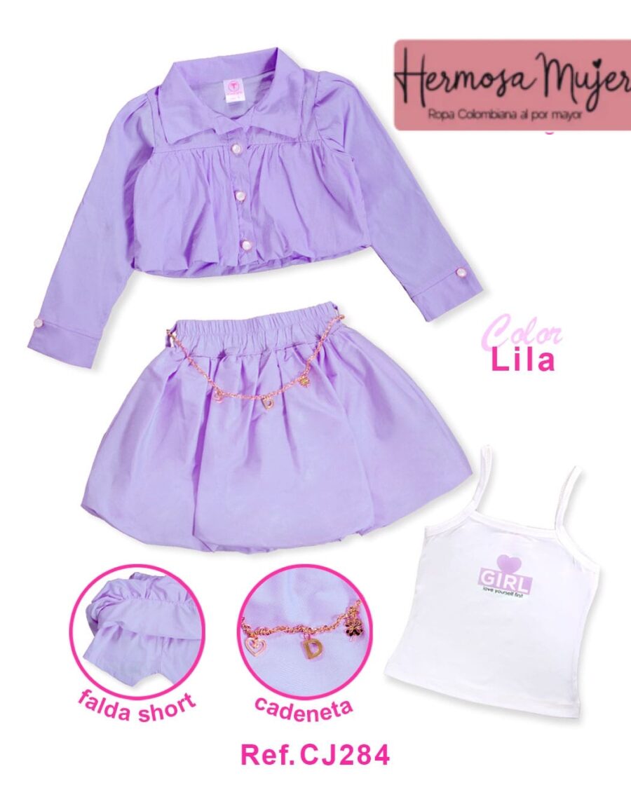 Conjunto falda camisa y tirantes para niña - Image 2