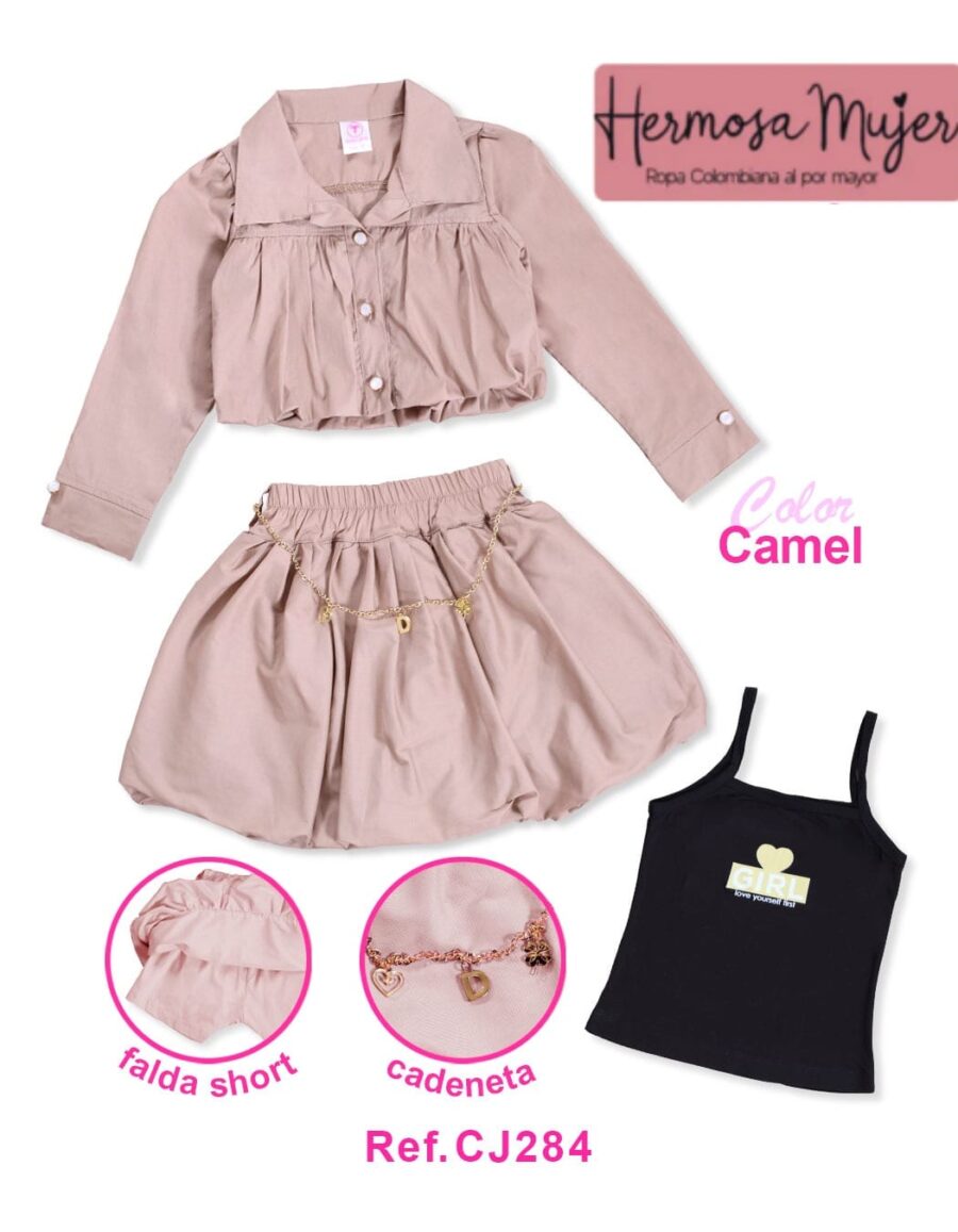 Conjunto falda camisa y tirantes para niña - Image 3