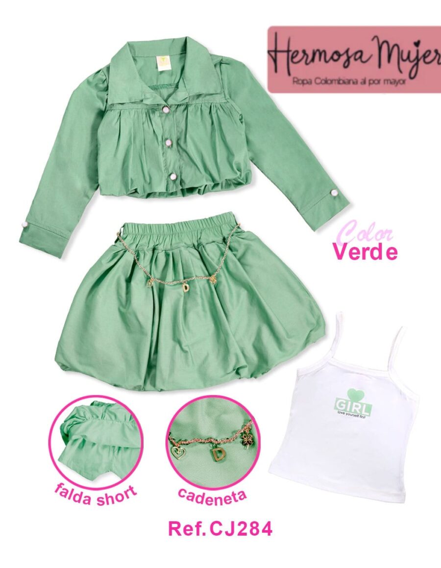 Conjunto falda camisa y tirantes para niña - Image 4