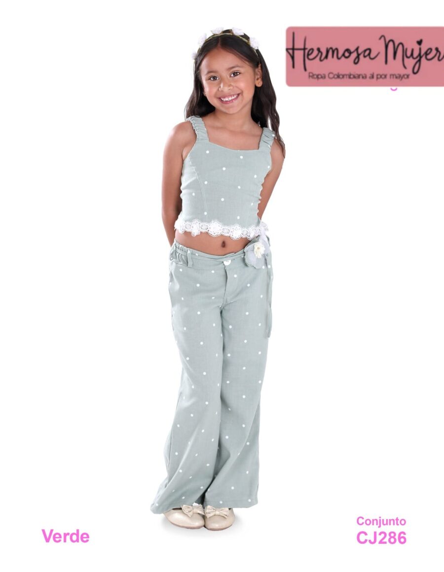 Conjunto de pantalón con top en drill para niña - Image 2