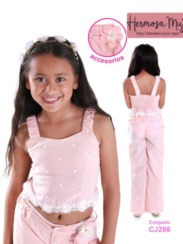 Conjunto de pantalón con top en drill para niña