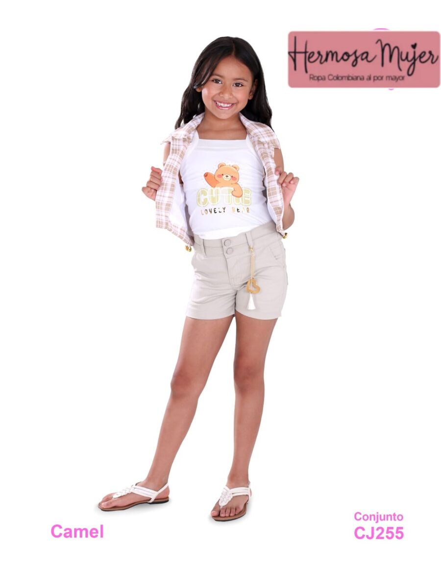 Conjunto tres piezas para niña short camisa y camiseta - Image 3