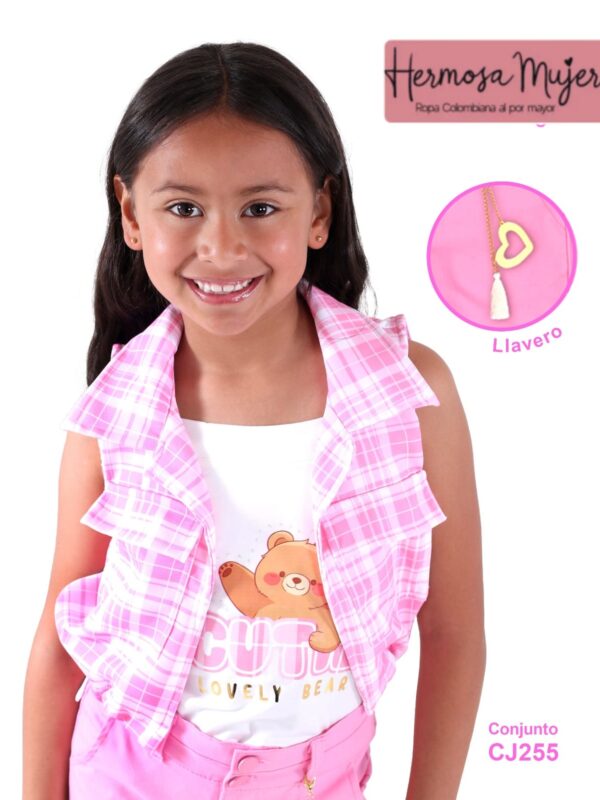 Conjunto tres piezas para niña short camisa y camiseta