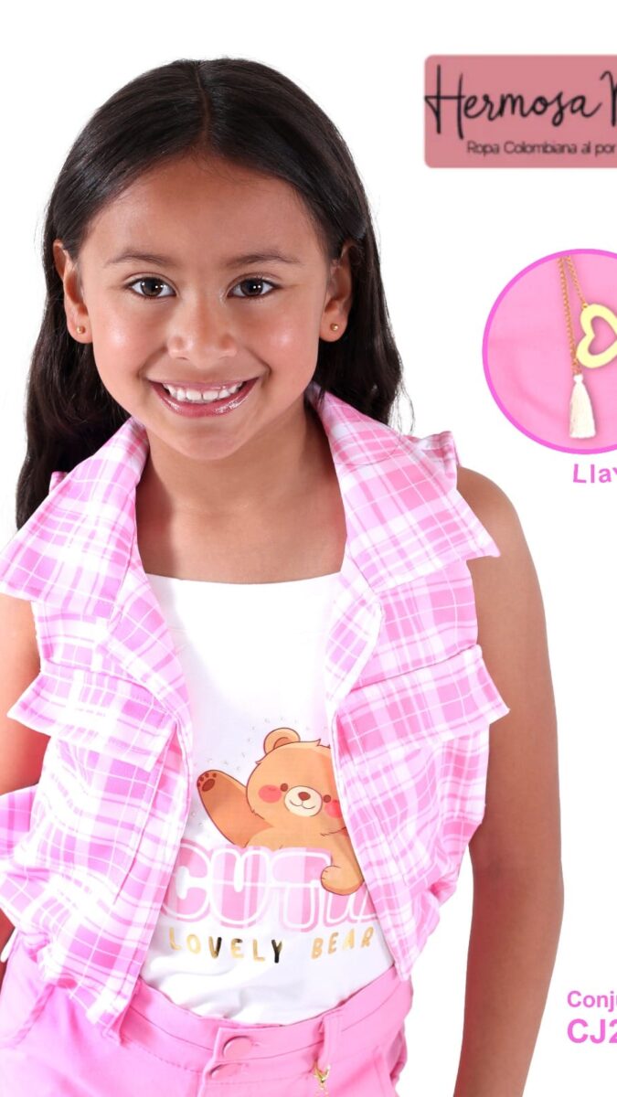 Conjunto tres piezas para niña short camisa y camiseta